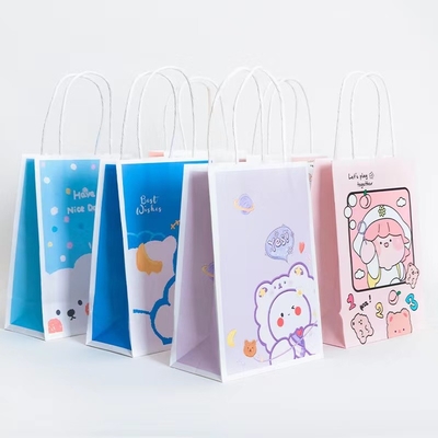 120gsm Bear Print Recyclable Kraft Paper Bags Custom Shopping Paper Bag For Food