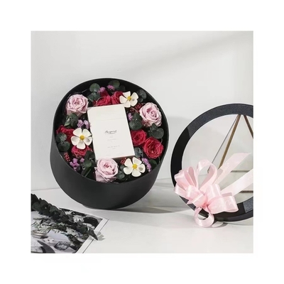 Oilproof Round Cardboard Flower Bouquet Boxes With Clear Lids