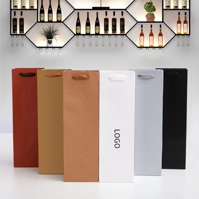 157gsm Insulated Washable Brown Paper Wine Bags Die Cut Handle