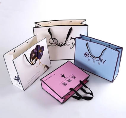 Cosmetics Three Sections Rope Apparel Paper Bag Ivory Board Boutique Packaging Bags